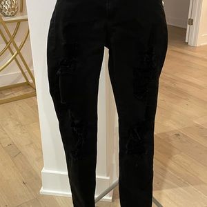 AG shredded black jeans